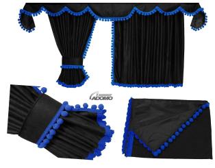 Gardinen für Actros MP 2/3 schwarz-blau, Pompoms/Kugel 