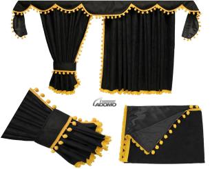 Gardinen für Actros MP 2/3 schwarz-gelb, Pompoms/Kugel 