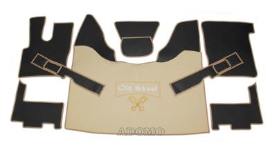 Kunstlederfußmatten mit Sitzsockel für DAF XF 106 ab 07/2017 schwarz - beige - glatt, großes Logo 