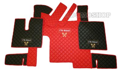 Kunstlederfussmatten für MAN TGX ab 2007 rot - schwarz Old Skool 