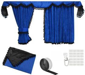 Gardinen für MAN TGX TGS ab 2020 blau - schwarz Pompoms / Kugel MIT Borde