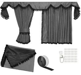 Gardinen für Scania S ab 2017 grau - schwarz Pompoms / Kugel MIT Borde