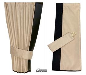 2 Seitengardinen für MAN TGX, TGA, TGS bis 2020, Kabinengröße XLX, beige-schwarz 