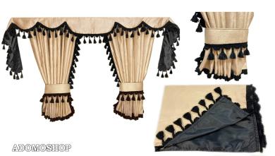 Lkw Gardinen für Actros MP 2/3 beige-schwarz, Gleiter gratis 