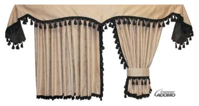 Lkw Gardinen für Iveco S-Way, HI-Way, gratis Gardinenhaken beige-schwarz 