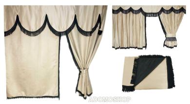 Lkw Gardinen mit Bettvorhang für Scania S ab 2017 beige-schwarz- gerade Fransen Gleiter gratis 