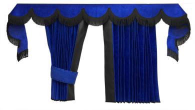 LKW Gardinen in Plissee-Look mit 2 Rückhalterbändern und Frontscheibenborde , blau-schwarz 