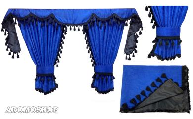 LKW Gardinen für DAF ab 2021 XG XG+ XF, blau-schwarz, Fransen 6cm, Gleiter gratis 