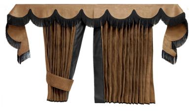 LKW Gardinen in Plissee-Look mit 2 Rückhalterbändern und Frontscheibenborde , braun-schwarz 