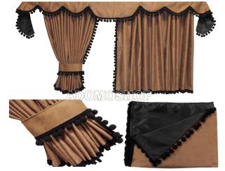 Gardinen für Actros MP 2/3 braun-schwarz, Pompoms/Kugel 