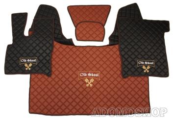 Kunstlederfußmatten  für DAF XF 106 ab 07/2017 schwarz - braun Old Skool 