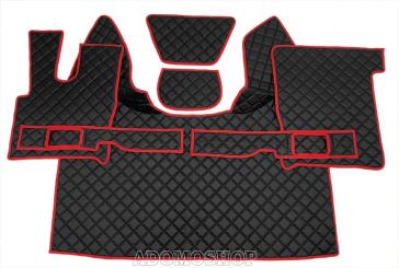 Kunstlederfußmatten mit Sitzsockel für DAF XF 106 ab 07/2017 schwarz Umrandung rot 