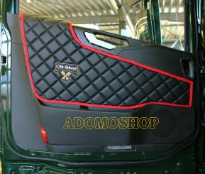 Türverkleidung für Volvo FH4, FH5 Kunstleder in schwarz-rot, matt, Old Skool 