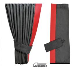 2 Seitengardinen für MAN TGX, TGS ab 2020 grau - rot OHNE oder MIT old skool OHNE old skool