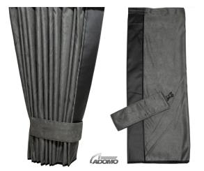 2 Seitengardinen für Scania R ab 2010, grau-schwarz, ohne Borde 