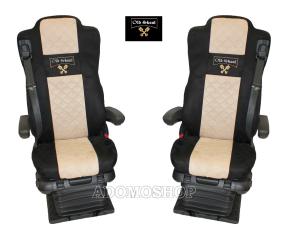 Sitzbezüge für Actros L ab 2022 MP5 und MP4 Beifahrersitz luftgefedert schwarz-beige Old Skool 