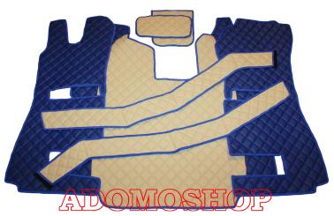 Kunstleder Fussmatten für Scannia R ab 2013 mit neuem Recarositz in blau-beige Luftgefedert 