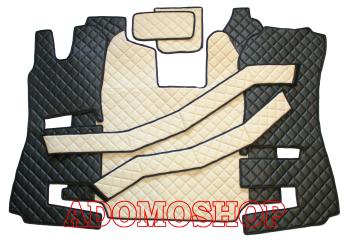 Fussmatten aus Kunstleder für Scannia R ab 2013 mit neuem Recarositz in schwarz-beige klappbar 