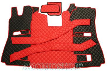 Fussmatten aus Kunstleder für Scannia R ab 2013 mit neuem Recarositz in schwarz-rot luftgefedert 