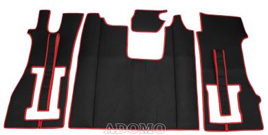 Kunstleder Fußmatten für SCANIA R ab 2017 New Generation, klappbarer Beifahrersitz in Schwarz-glatt ,Umr. rot 