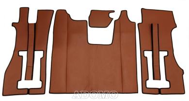 Kunstleder Fußmatten für SCANIA R ab 2017 New Generation, drehbar/luftgefederte Beifahrersitz in braun-matt-glatt, Umr. schwarz 