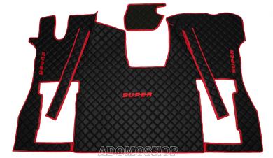 Kunstleder Fußmatten für SCANIA S ab 2017  in schwarz-Umrandung rot-matt, drehbar/Luft SUPER 