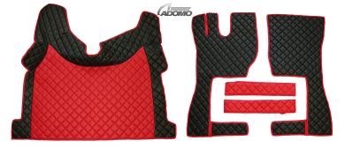 Kunstlederfußmatten mit Sitzsockel für Volvo FH4, FH5, Beifahrersitz drehbar, schwarz-rot-matt 