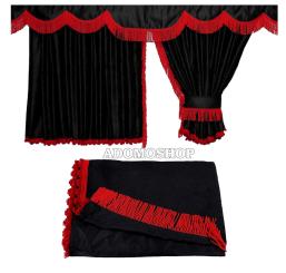 Lkw Gardinen für Volvo FH5, FH4, FH, schwarz-rot, gratis Gardinenhaken 