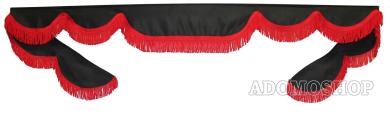 Frontscheibenborde in schwarz-rot, gerade Fransen für Man Scania Volvo Mercedes Iveco Daf Renault 