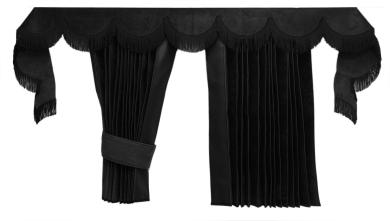 LKW Gardinen in Plissee-Look mit 2 Rückhalterbändern und Frontscheibenborde , schwarz-schwarz 