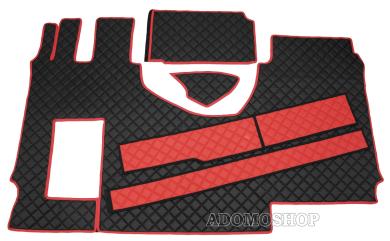 Kunstleder Fußmatten für Mercedes Actros MP5 und MP4 Solostar, schwarz-rot-matt 8 CM