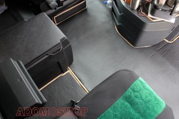 Kunstleder Fußmatten für Mercedes Actros MP5 und MP4 Solostar, schwarz-glatt. Umrandung beige 