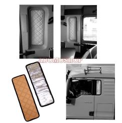 Abdeckung für Seitenfenster aus Kunstleder für MAN TGX, TGA, TGS, TGL  in cappucino-matt/Alufolie 