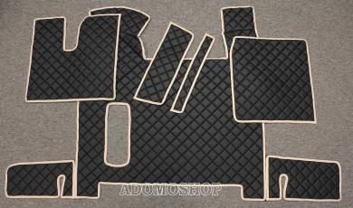 Kunstlederfußmatten für Man TGX ab 2018 schwarz-mat, Umrandung-beige 