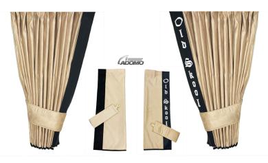 2 Seitengardinen für DAF XF 106 beige - schwarz OHNE oder MIT old skool 
