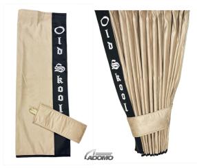 2 Seitengardinen für Scania R New Generation ab 2017 beige - schwarz OHNE oder MIT old skool MIT old skool