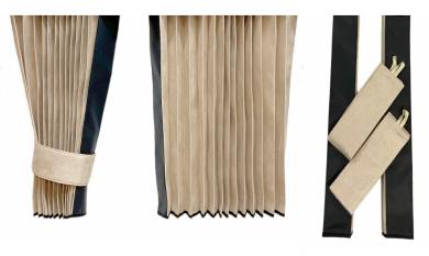 LKW Gardinen in Plissee-Look mit 2 Rückhalterbändern, beige-schwarz 