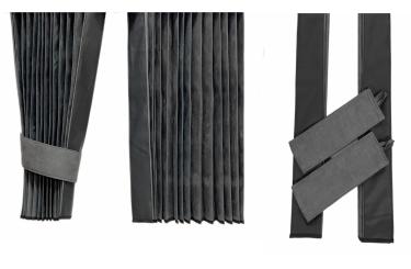 LKW Gardinen in Plissee-Look mit 2 Rückhalterbändern, grau-schwarz 