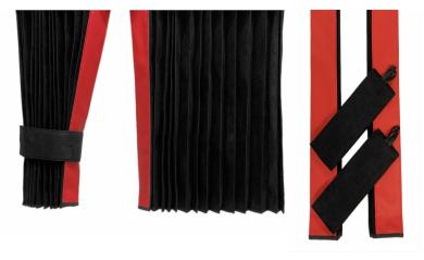 LKW Gardinen in Plissee-Look mit 2 Rückhalterbändern, schwarz-rot 