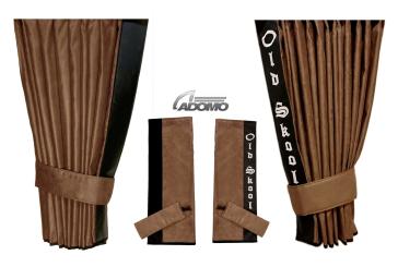 2 Seitengardinen für DAF XF 106 braun - schwarz OHNE oder MIT old skool 