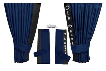 2 Seitengardinen für Scania R New Generation ab 2017 dunkelblau - schwarz OHNE oder MIT old skool 