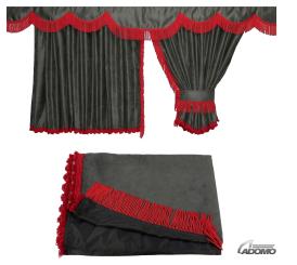 Lkw Gardinen für Volvo FH5, FH4, FH, grau-rot, gratis Gardinenhaken  