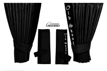 2 Seitengardinen für DAF XF 106 schwarz - schwarz OHNE oder MIT old skool 