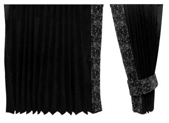 LKW Gardinen mit Kante aus dänisch Plüsch in grau mit 2 Rückhaltebändern 