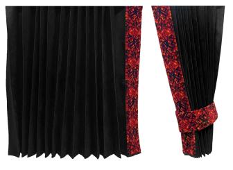 LKW Gardinen mit Kante aus dänisch Plüsch in rot mit 2 Rückhaltebändern 