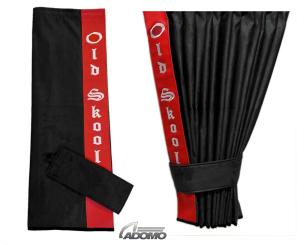 2 Seitengardinen für DAF ab 2021 XF-new XG XG+ schwarz - rot OHNE oder MIT old skool MIT old skool