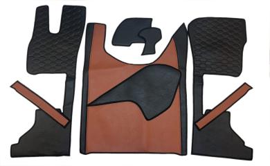 Kunstlederfußmatten mit Sitzsockel für DAF ab 2021 XG, XG+ luftgefedert braun - schwarz GLATT 