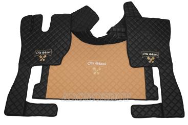 Kunstleder Fußmattenset für Volvo FF4, FH5  in cappuccino-schwarz matt Old Skool 
