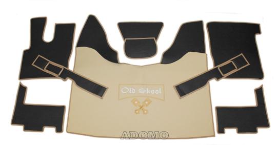 Kunstlederfußmatten mit Sitzsockel für DAF XF 106 ab 07/2017 schwarz - beige - glatt, großes Logo 