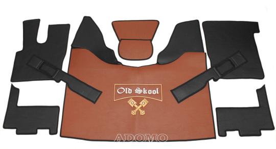 Kunstlederfußmatten mit Sitzsockel für DAF XF 106 ab 07/2017 schwarz - braun - glatt, großes Logo 